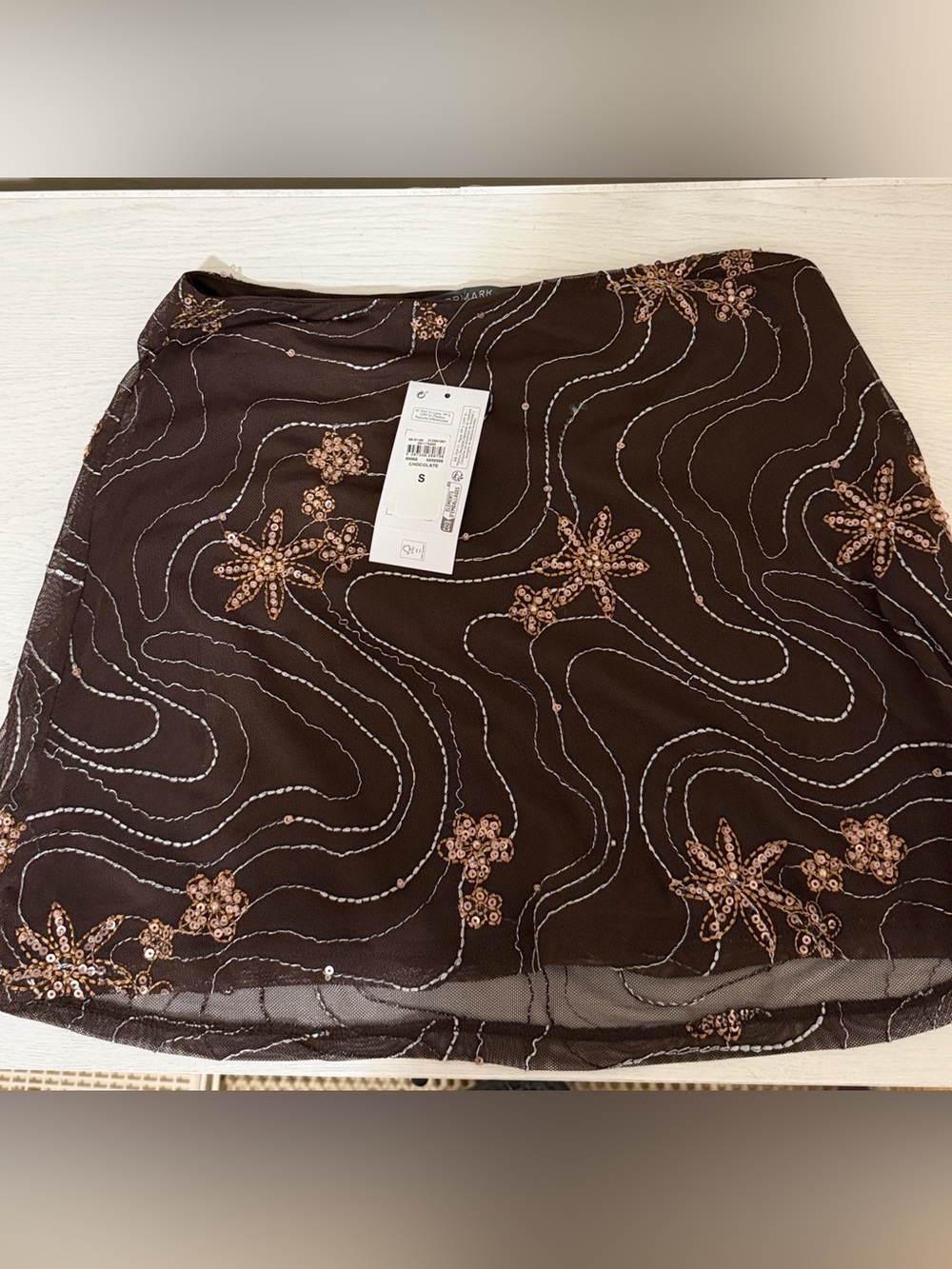Beads Mini Skirt Brown Size 6 NWT